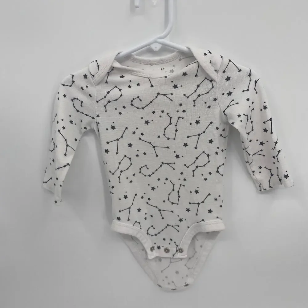 Hanes Bodysuit Star Constellations Print White Long Sleeve 12 months